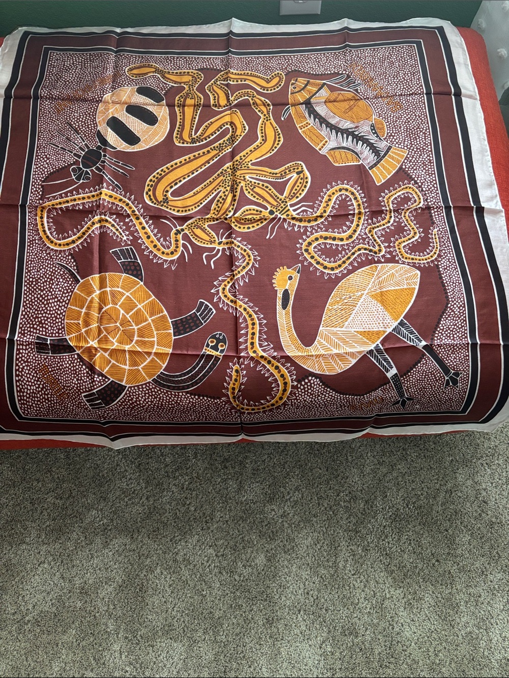 DREAMTIME Silk Scarf in Brown & Mustard